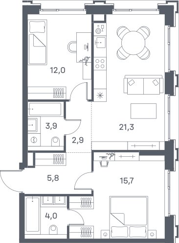 65,6 м², 2-комнатная квартира 31 494 560 ₽ - изображение 1