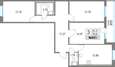 Квартира 78,6 м², 3-комнатная - изображение 1