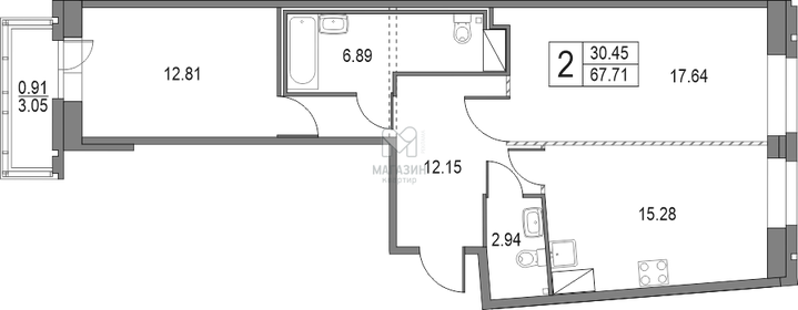 60,1 м², 2-комнатная квартира 15 614 000 ₽ - изображение 40