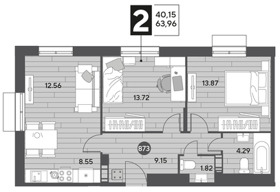 64 м², 2-комнатная квартира 8 979 984 ₽ - изображение 21