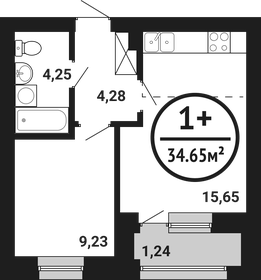 Квартира 34,7 м², 1-комнатная - изображение 1