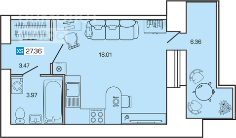 Квартира 27,3 м², студия - изображение 2