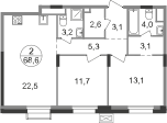 Квартира 68,6 м², 2-комнатная - изображение 1