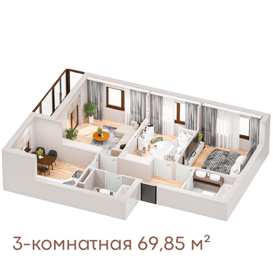 69,9 м², 3-комнатная квартира 9 639 300 ₽ - изображение 1