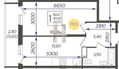 Квартира 43,7 м², 1-комнатная - изображение 1