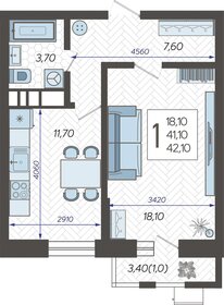 42,1 м², 1-комнатная квартира 7 283 300 ₽ - изображение 44