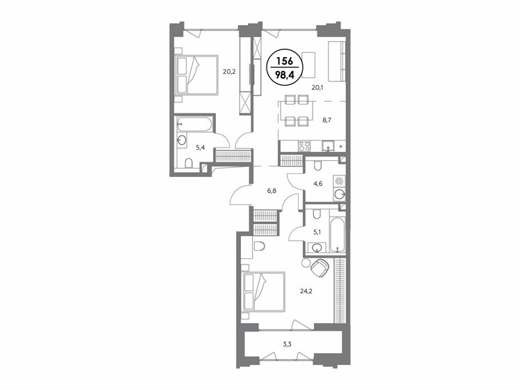 98,4 м², 2-комнатная квартира 77 637 600 ₽ - изображение 1