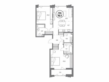 Квартира 98,4 м², 2-комнатная - изображение 1