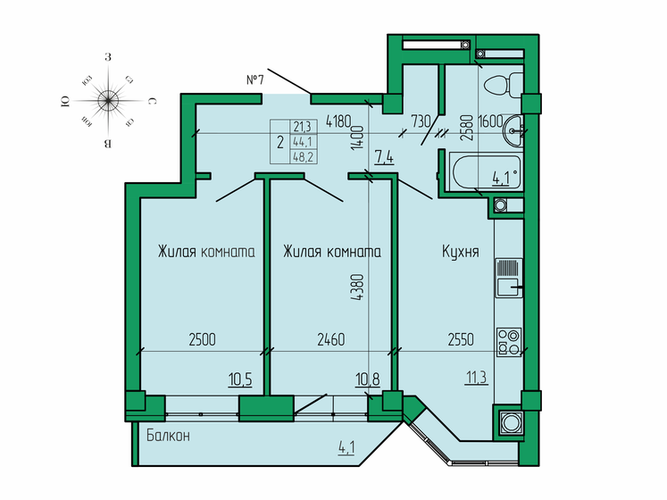 46 м², 2-комнатная квартира 6 400 000 ₽ - изображение 65