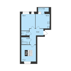 Квартира 65,5 м², 2-комнатная - изображение 1