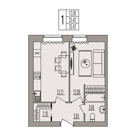 Квартира 35,4 м², 1-комнатная - изображение 1