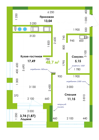 48,7 м², 1-комнатная квартира 6 769 300 ₽ - изображение 1