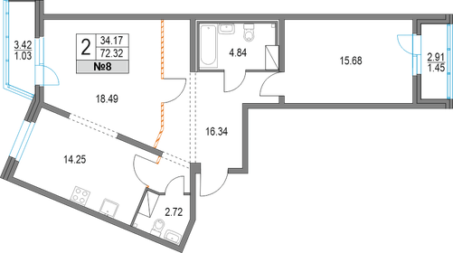 68,5 м², 2-комнатная квартира 17 260 140 ₽ - изображение 13