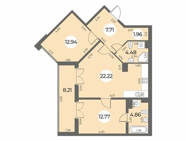 Квартира 71,1 м², 2-комнатная - изображение 1