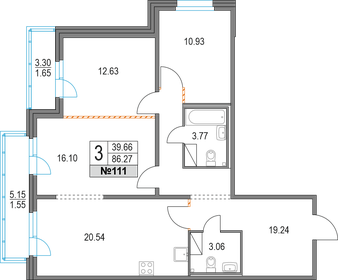 Квартира 86,3 м², 3-комнатная - изображение 1