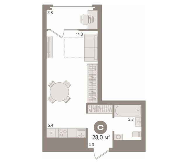 28 м², квартира-студия 4 280 000 ₽ - изображение 1