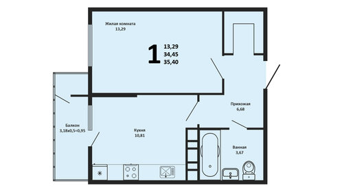 Квартира 37 м², 1-комнатная - изображение 1