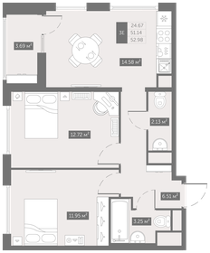 Квартира 53 м², 2-комнатная - изображение 1