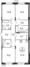 Квартира 105,1 м², 3-комнатная - изображение 1