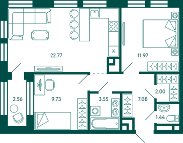 59,8 м², 2-комнатная квартира 10 976 312 ₽ - изображение 10