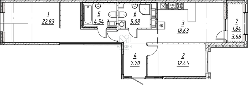 Квартира 73,1 м², 2-комнатная - изображение 1