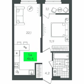 Квартира 46,4 м², 1-комнатная - изображение 1