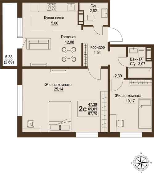 65 м², 3-комнатная квартира 6 403 485 ₽ - изображение 1
