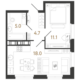 Квартира 38,8 м², 1-комнатная - изображение 1