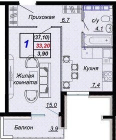 Квартира 37,1 м², 1-комнатная - изображение 1