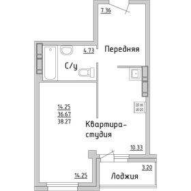 Квартира 38,1 м², 1-комнатная - изображение 1