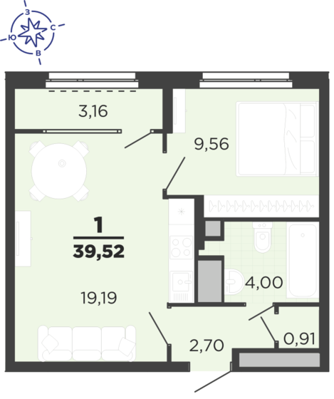 39,5 м², 1-комнатная квартира 4 872 320 ₽ - изображение 1