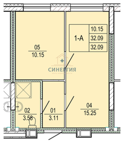 Квартира 32,1 м², 1-комнатная - изображение 1