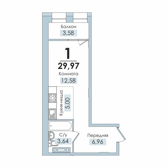 30,7 м², 1-комнатная квартира 4 015 980 ₽ - изображение 1