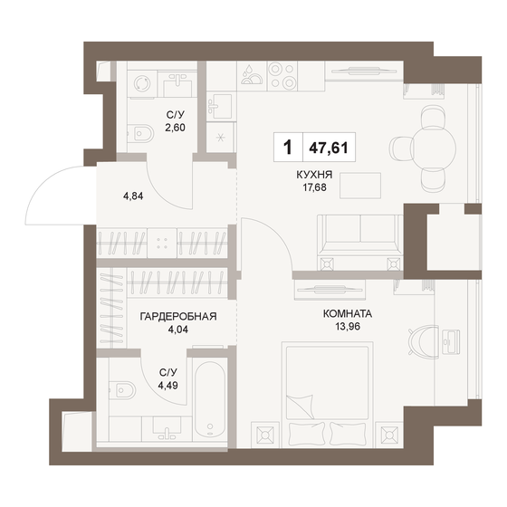 47,6 м², 1-комнатная квартира 27 360 468 ₽ - изображение 1