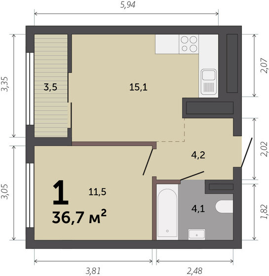 36,7 м², 1-комнатная квартира 5 505 000 ₽ - изображение 1