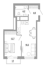 Квартира 41,7 м², 1-комнатная - изображение 1