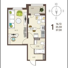 Квартира 37,3 м², 1-комнатная - изображение 2