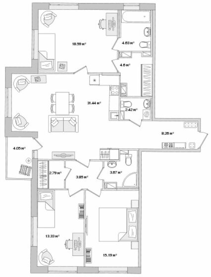 112,8 м², 3-комнатная квартира 35 129 268 ₽ - изображение 34