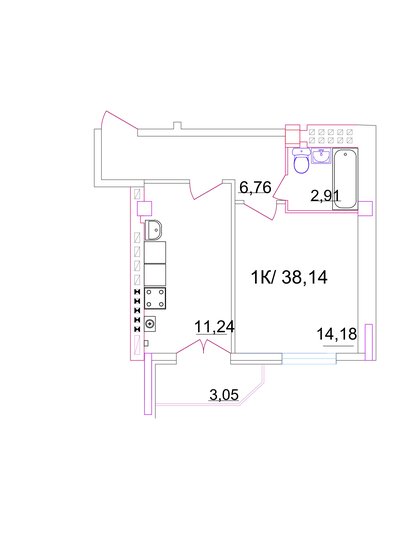 38,1 м², 1-комнатная квартира 3 005 432 ₽ - изображение 1