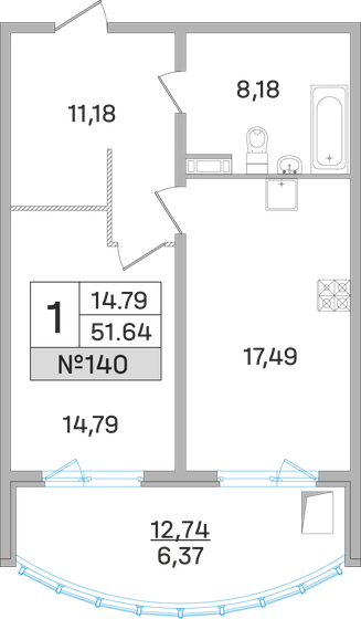 51,6 м², 1-комнатная квартира 10 544 560 ₽ - изображение 1