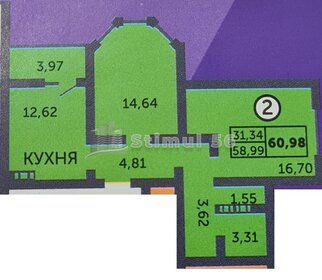 Квартира 61 м², 2-комнатная - изображение 1