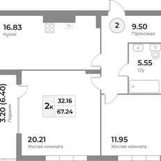 Квартира 67,2 м², 2-комнатная - изображение 3