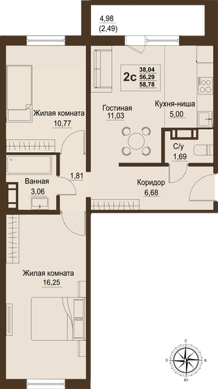 56,3 м², 3-комнатная квартира 5 600 855 ₽ - изображение 1