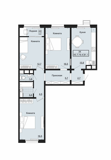 81,1 м², 3-комнатная квартира 6 812 400 ₽ - изображение 1