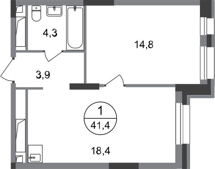 41,4 м², 1-комнатная квартира 9 477 156 ₽ - изображение 1