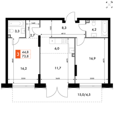 Квартира 73,8 м², 3-комнатная - изображение 2