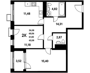 63,7 м², 2-комнатная квартира 9 725 000 ₽ - изображение 82