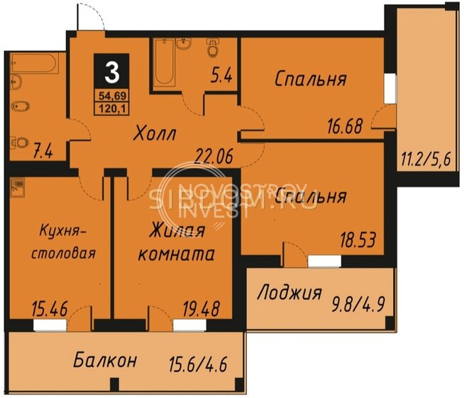 128,7 м², 3-комнатная квартира 15 444 000 ₽ - изображение 1