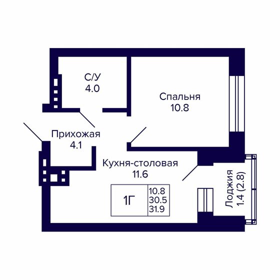 31,9 м², 1-комнатная квартира 4 178 900 ₽ - изображение 1