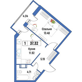 Квартира 37,3 м², 1-комнатная - изображение 1